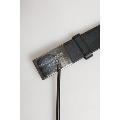 Dolce & Gabbana Black Leather Classic Metal Logo Buckle Belt