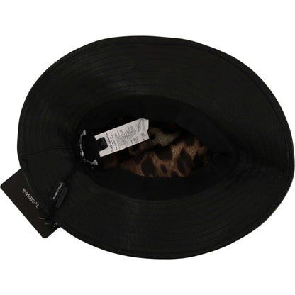 Dolce & Gabbana Black Leather DG Coin Crystal Wide Brim Hat Hat