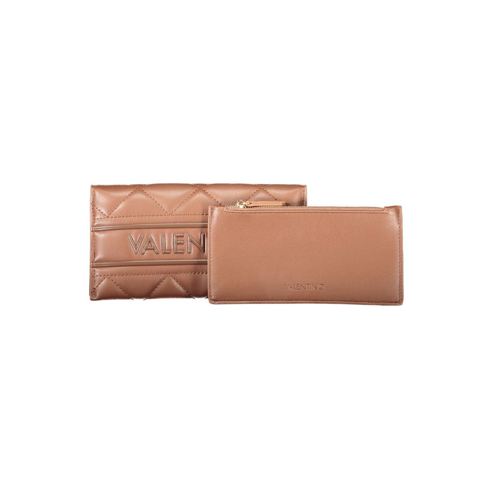 Mario Valentino Brown Polyethylene Women Wallet with dual-compartment design and chic zip closure, showcasing sophistication and practicality.