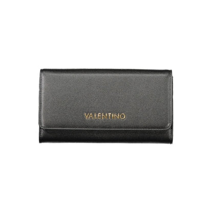 Mario Valentino Black Polyethylene Women Wallet, elegant design with gold logo, perfect for organizing cards and cash.