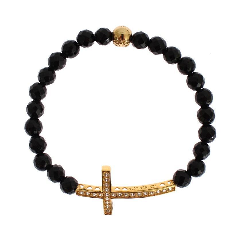 Nialaya Agate Stone Gold CZ Cross 925 Silver Bracelet SIG19012-1