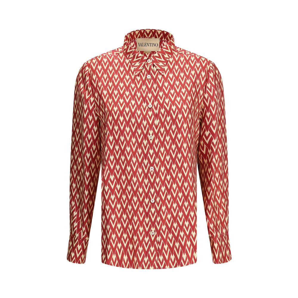 Valentino Red Silk Pattern Shirt