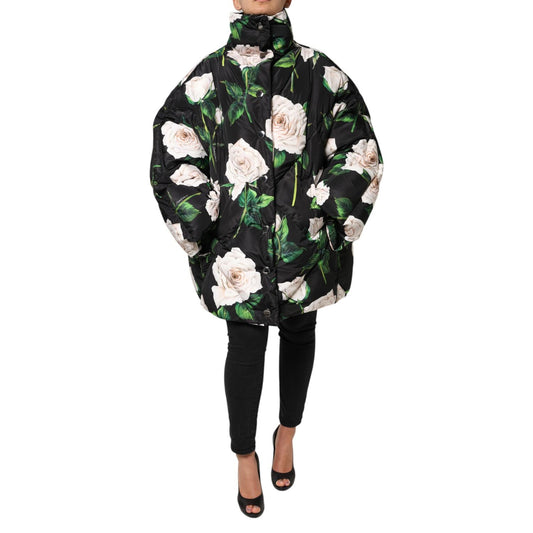 Dolce & Gabbana Black Floral Print Puffer Quilted Jacket