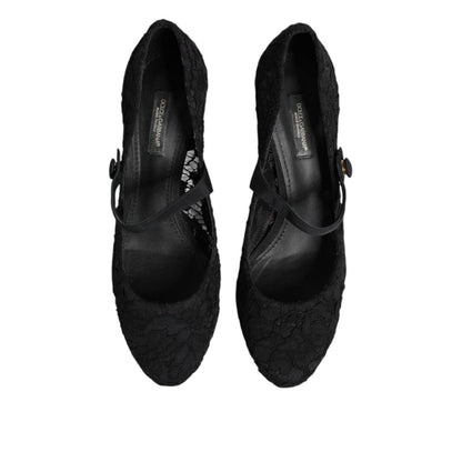 Dolce & Gabbana Black Mary Jane Taormina Lace Pumps Shoes