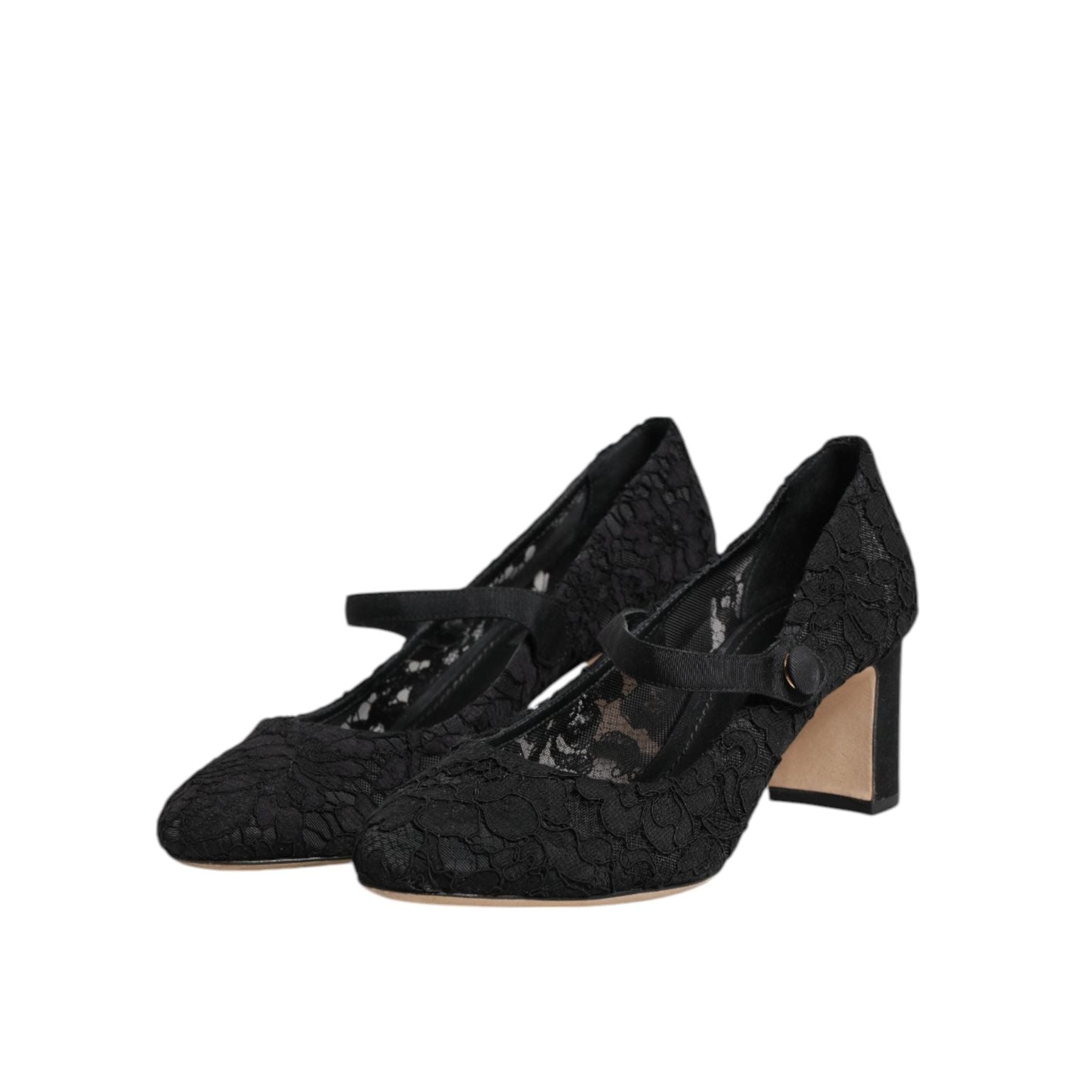 Dolce & Gabbana Black Mary Jane Taormina Lace Pumps Shoes