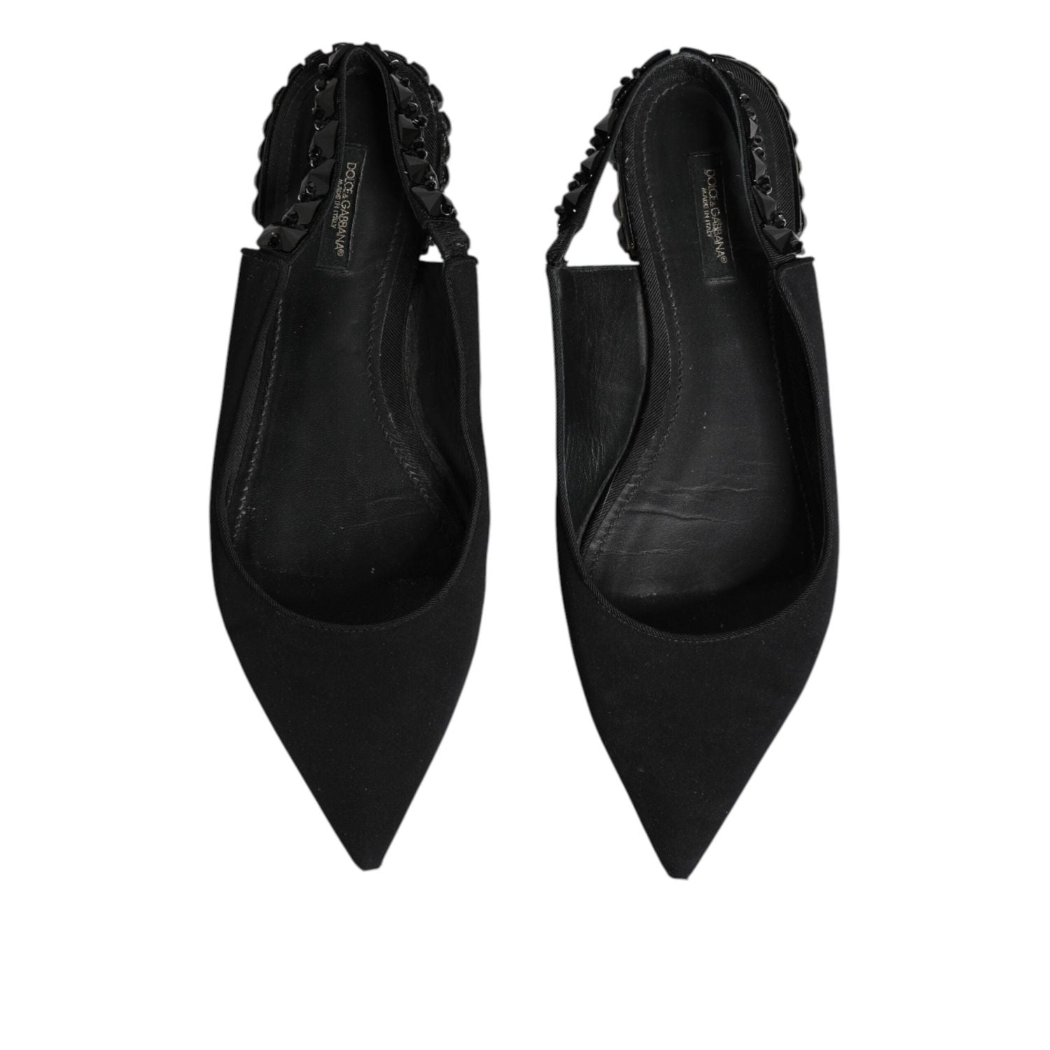 Dolce & Gabbana Black Crystal Charmeuse Slingback Shoes