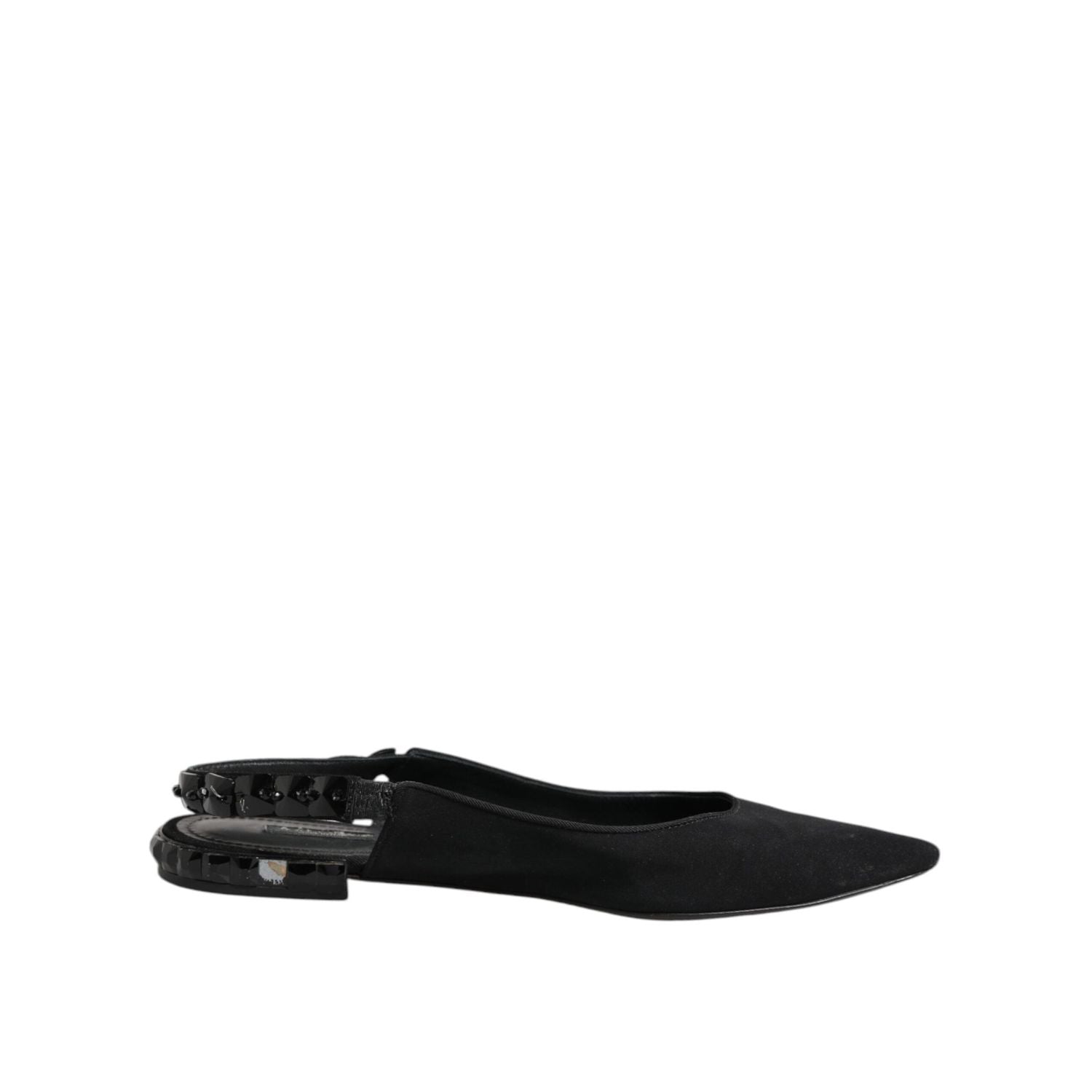 Dolce & Gabbana Black Crystal Charmeuse Slingback Shoes
