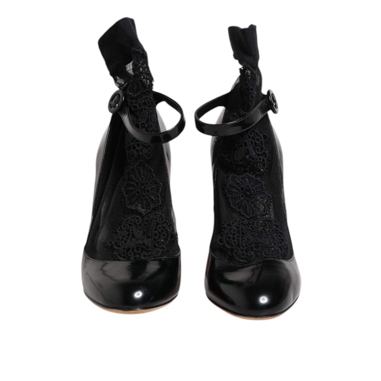 Dolce & Gabbana Black Leather Lace Socks Heels Pumps Shoes