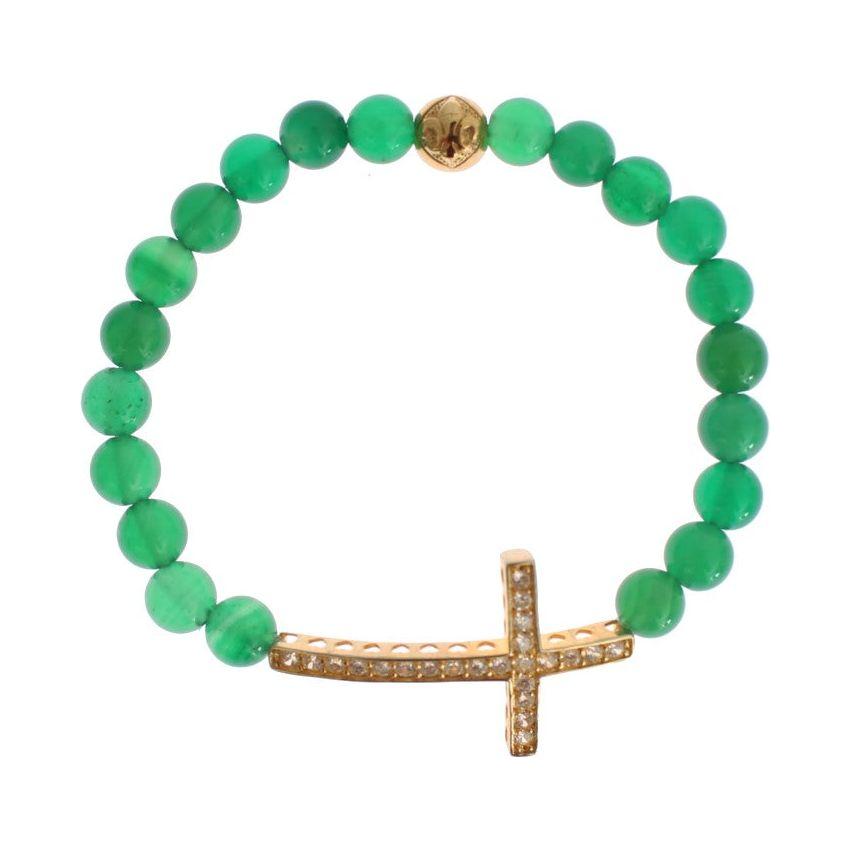 Nialaya Jade Stone Gold CZ Cross 925 Silver Bracelet SIG19015-3