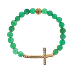 Nialaya Jade Stone Gold CZ Cross 925 Silver Bracelet SIG19015-3