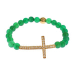 Nialaya Jade Stone Gold CZ Cross 925 Silver Bracelet SIG19015-3