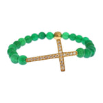 Nialaya Jade Stone Gold CZ Cross 925 Silver Bracelet SIG19015-3