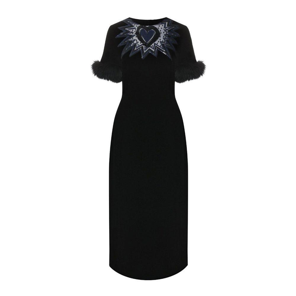 Fendi Fur Trim Velvet Midi Dress FE-8736389103828-42