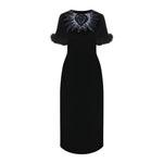 Fendi Fur Trim Velvet Midi Dress FE-8736389103828-42