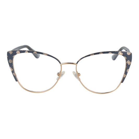 Cat eye metal frame glasses with gold accents and full-rim design.
