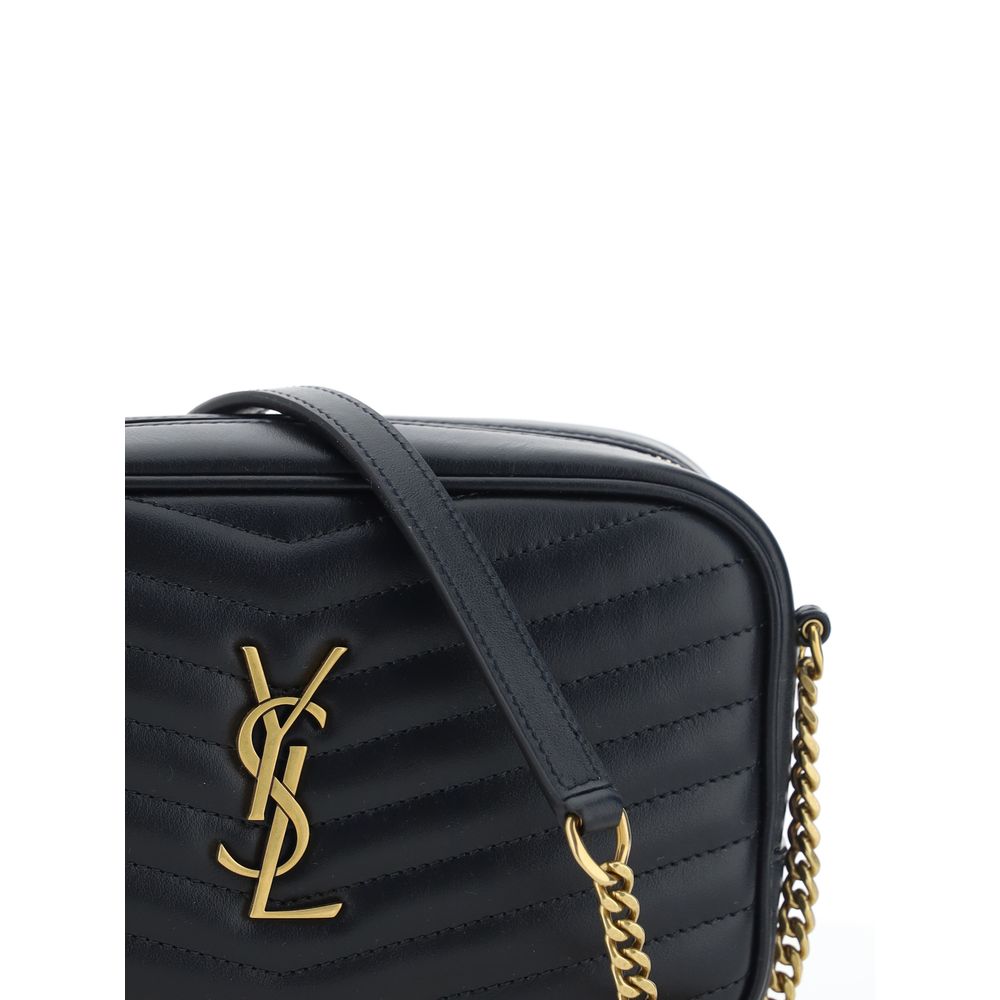 Saint Laurent Black Calf Leather Bos Taurus Shoulder Bag with YSL logo and quilted design.