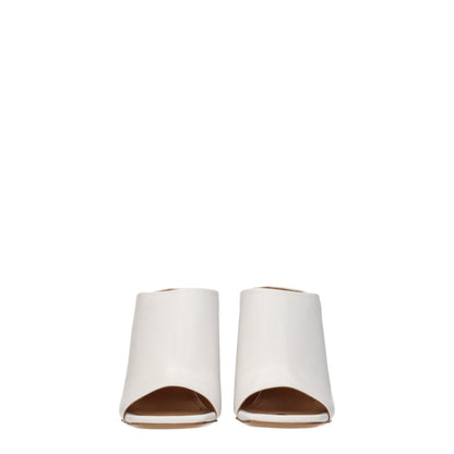 Off-White White Leather Platform Sandals with high heel and open toe design, casual style in white leather, front view angle