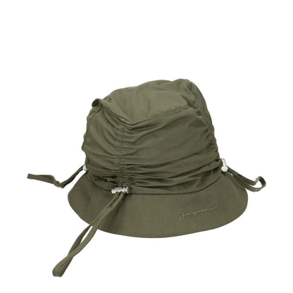 Jacquemus Green Cotton Bucket Hat with front logo, khaki accents, made of 75% cotton and 25% polyamide. Style: Casual, MPN: 235AC4705047560.