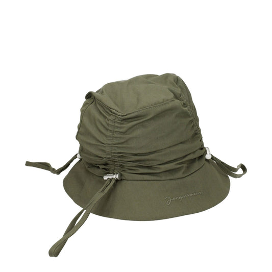 Jacquemus Green Cotton Bucket Hat with front logo, khaki accents, made of 75% cotton and 25% polyamide. Style: Casual, MPN: 235AC4705047560.