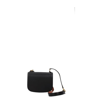 Jil Sander Black Leather Handbag with gold accents, removable strap, and button closure in a casual small design.