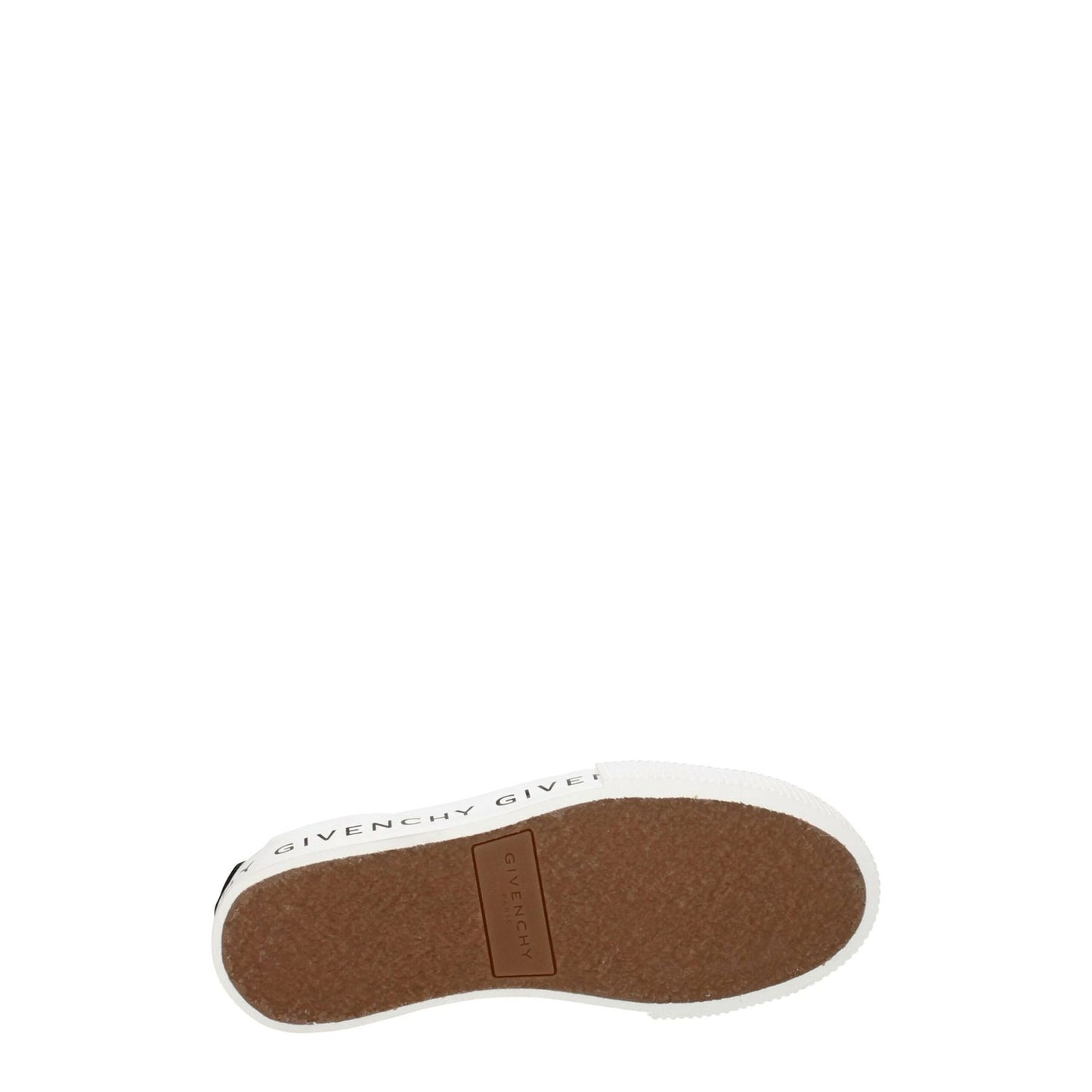 Sole view of Givenchy White Leather Low Top Sneakers with logo detailing, rubber sole, and sporty glam design.