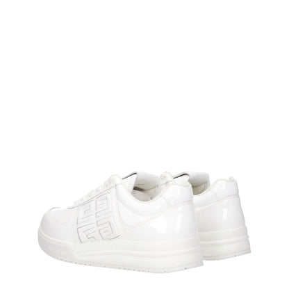 Givenchy White Leather Low Top Sneakers with logo detailing and lace-up closure, featuring a rubber sole and round toe design.
