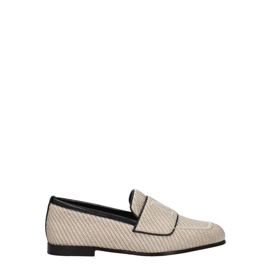 Max Mara Beige Fabric Slip-On Loafers