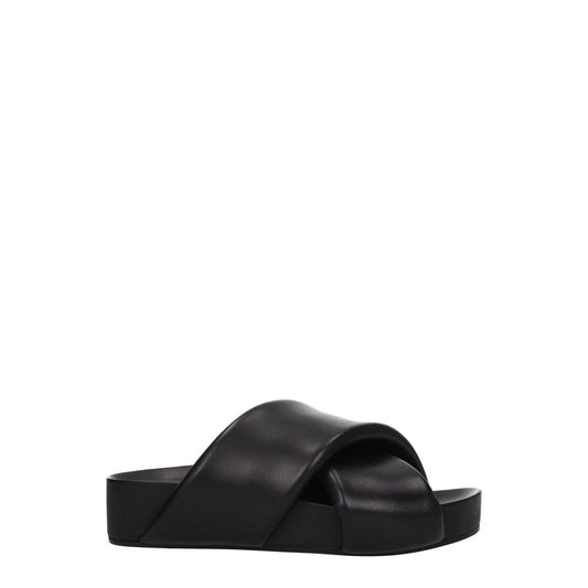 Jil Sander Black Leather Slippers with open toe and vintage effect, casual style, leather sole, mid heels, MPN J15WP0043P5057001