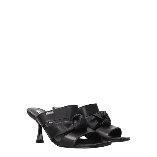 Karl Lagerfeld Black Leather Stiletto Heels Sandals KA-8547361161481-EU36/US6