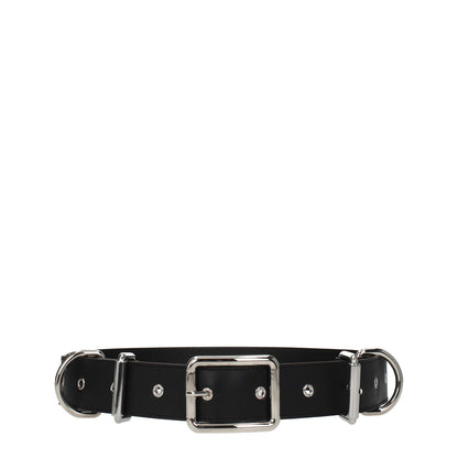 Moschino Black Leather Belt with silver buckle, punk rock style, adjustable, 4 cm height, MPN A803780020555, leather material
