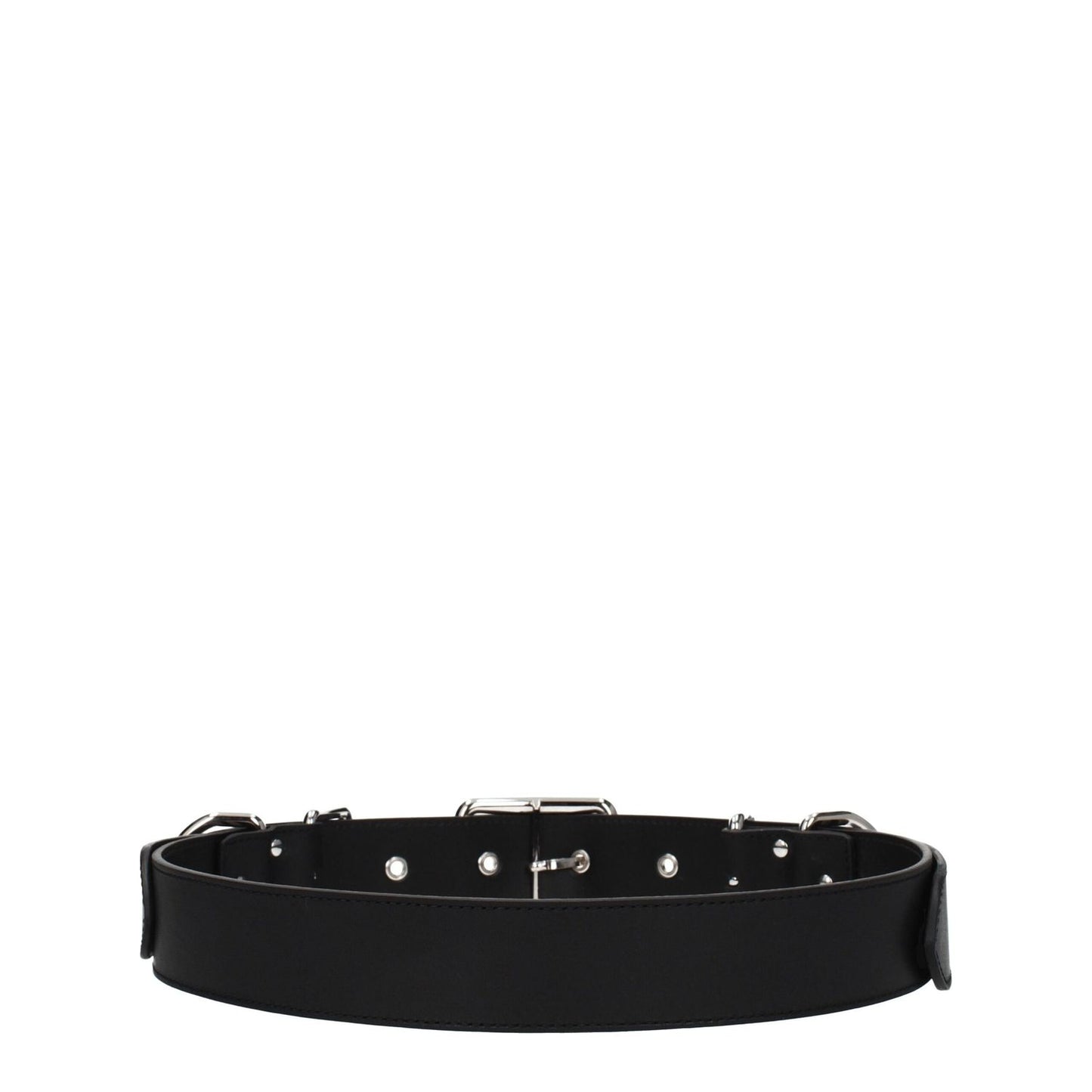 Moschino Black Leather Belt with silver buckle, adjustable size, 4 cm height, punk rock style. MPN A803780020555.