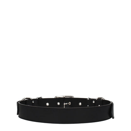 Moschino Black Leather Belt with silver buckle, adjustable size, 4 cm height, punk rock style. MPN A803780020555.