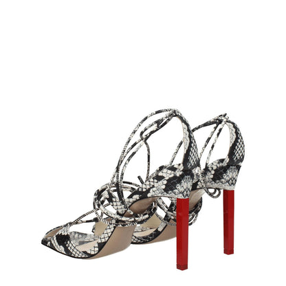 The Attico White Leather Stiletto Heel Sandals, vintage effect with snake print, open toe, high heel, designed by The Attico.