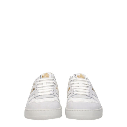 Alt Tag: Lanvin White Fabric Low Top Sneakers with front and back logo, lace-up closure, round toe, leather material, and rubber sole.