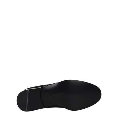 Sole of Dolce & Gabbana Black Velvet Slip-On Loafers with leather finish and low flat heel