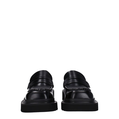 Dolce & Gabbana Black Leather Slip-On Loafers, square toe, rubber sole, mid heels, casual style, front view image.