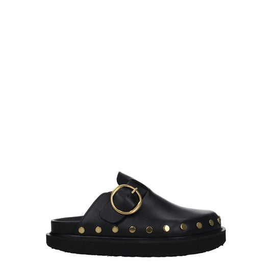 Isabel Marant Black Leather Slippers Sandals IS-8547450028297-EU36/US6