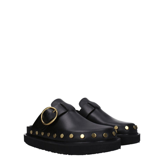 Isabel Marant Black Leather Slippers Sandals IS-8547450028297-EU36/US6