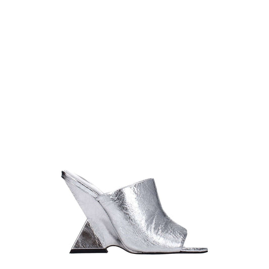 The Attico Gray Leather Platform Sandals with high heel, silver vintage effect, open toe, MPN S634L070002, and 10.5 cm heel height.
