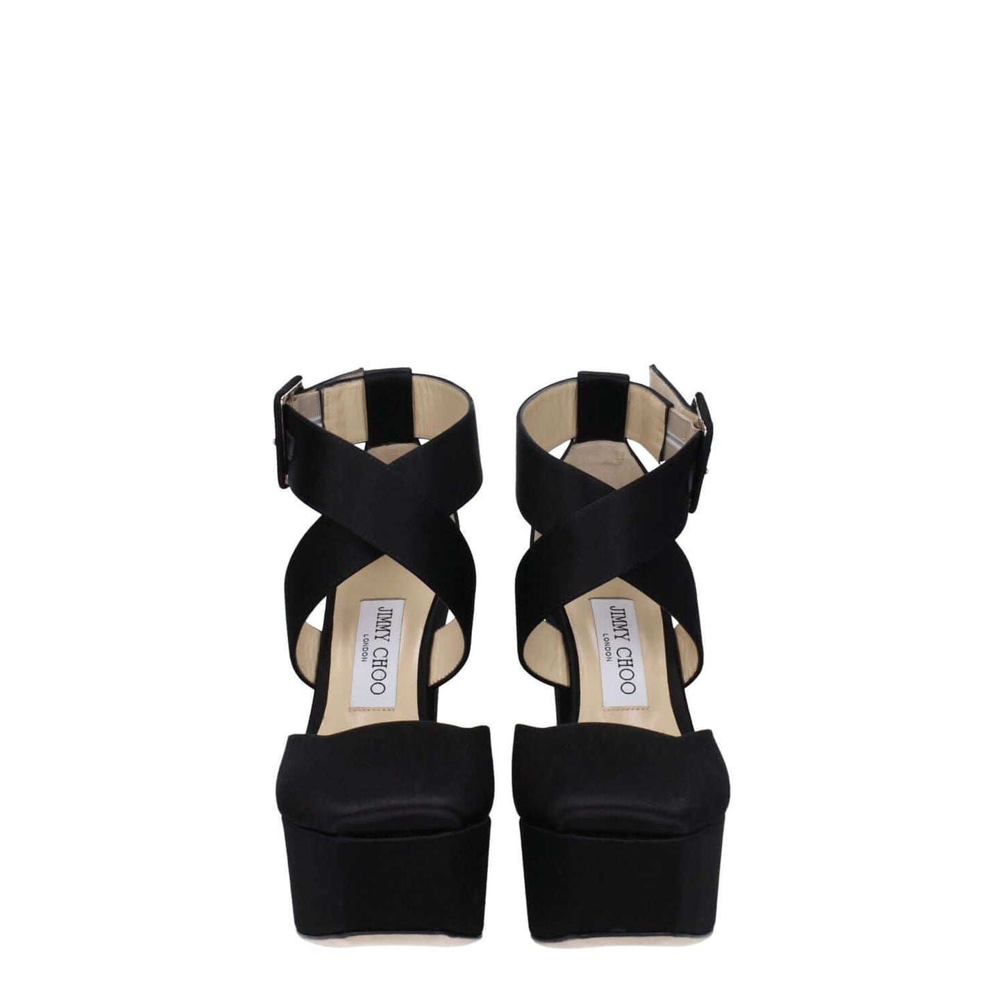 Jimmy Choo Black Satin Platform Sandals