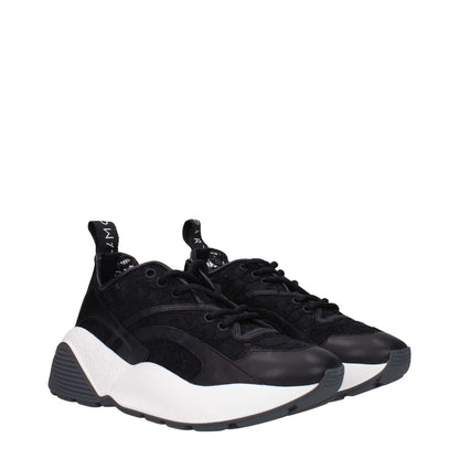 Stella McCartney Black Fabric Chunky Sneakers featuring lace-up closure, rubber sole, and back logo. MPN 810242E001251000.
