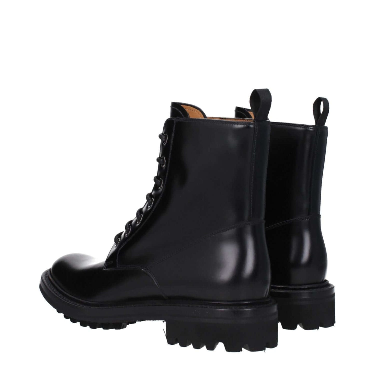 Church's Black Leather Ankle Boots with lace-up closure, vintage effect, and rubber sole for casual style.