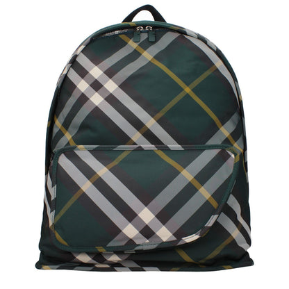Burberry Green Fabric Large Backpack with adjustable straps, zip closure, and pockets, featuring a signature print pattern.