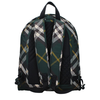 Back view of Burberry Green Fabric Large Backpack with adjustable straps and checkered print.