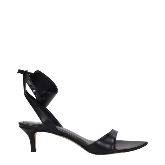 Isabel Marant Black Leather Sandals with leather sole, mid heels, open toe, and buckle closure, model SD0166FAB2A02S01BK.