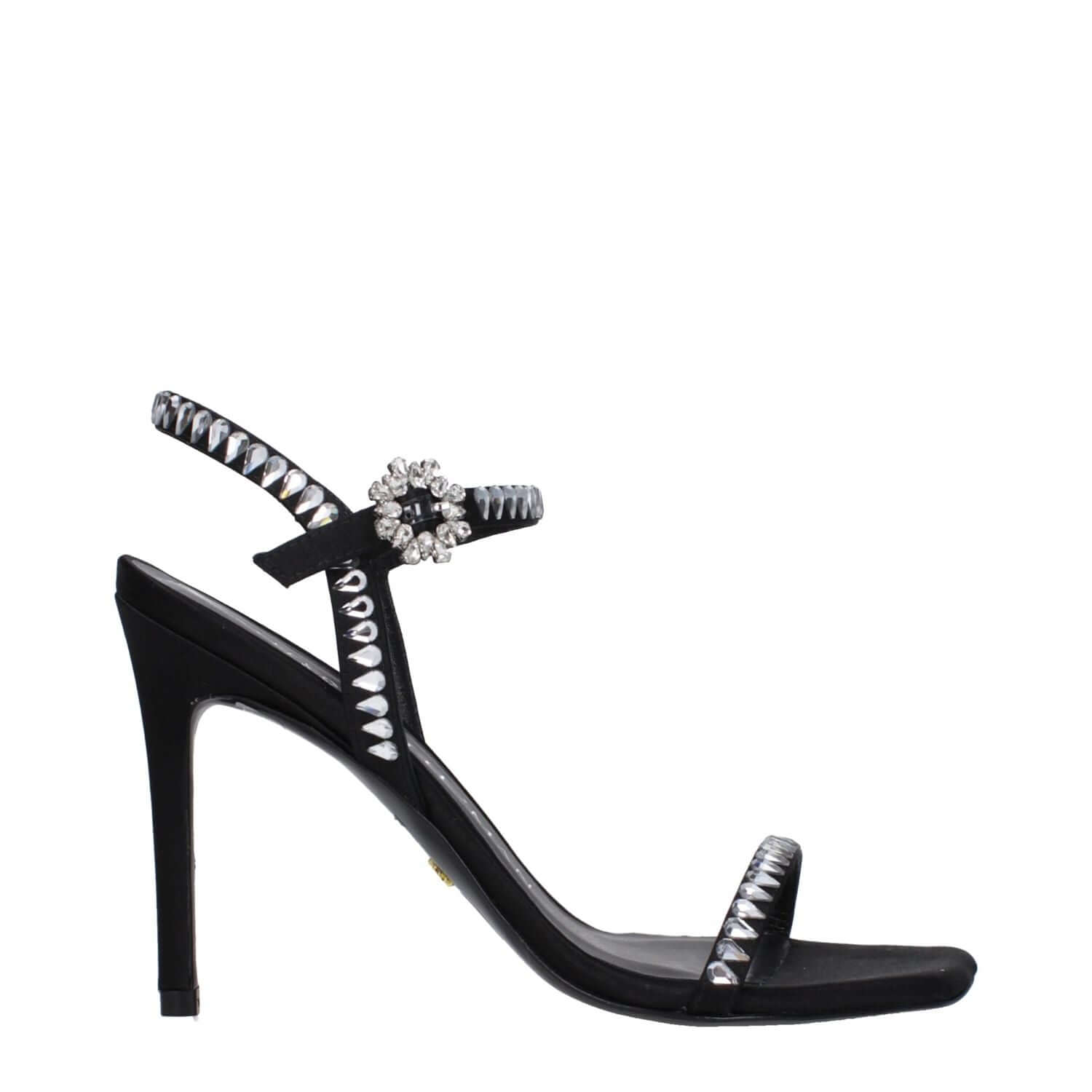 Stuart Weitzman Black Satin Stiletto Heel Sandals