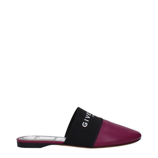 Givenchy Purple Leather Slippers with front logo, casual style in violet with Dark Orchid accents, flat leather sole and round toe design.