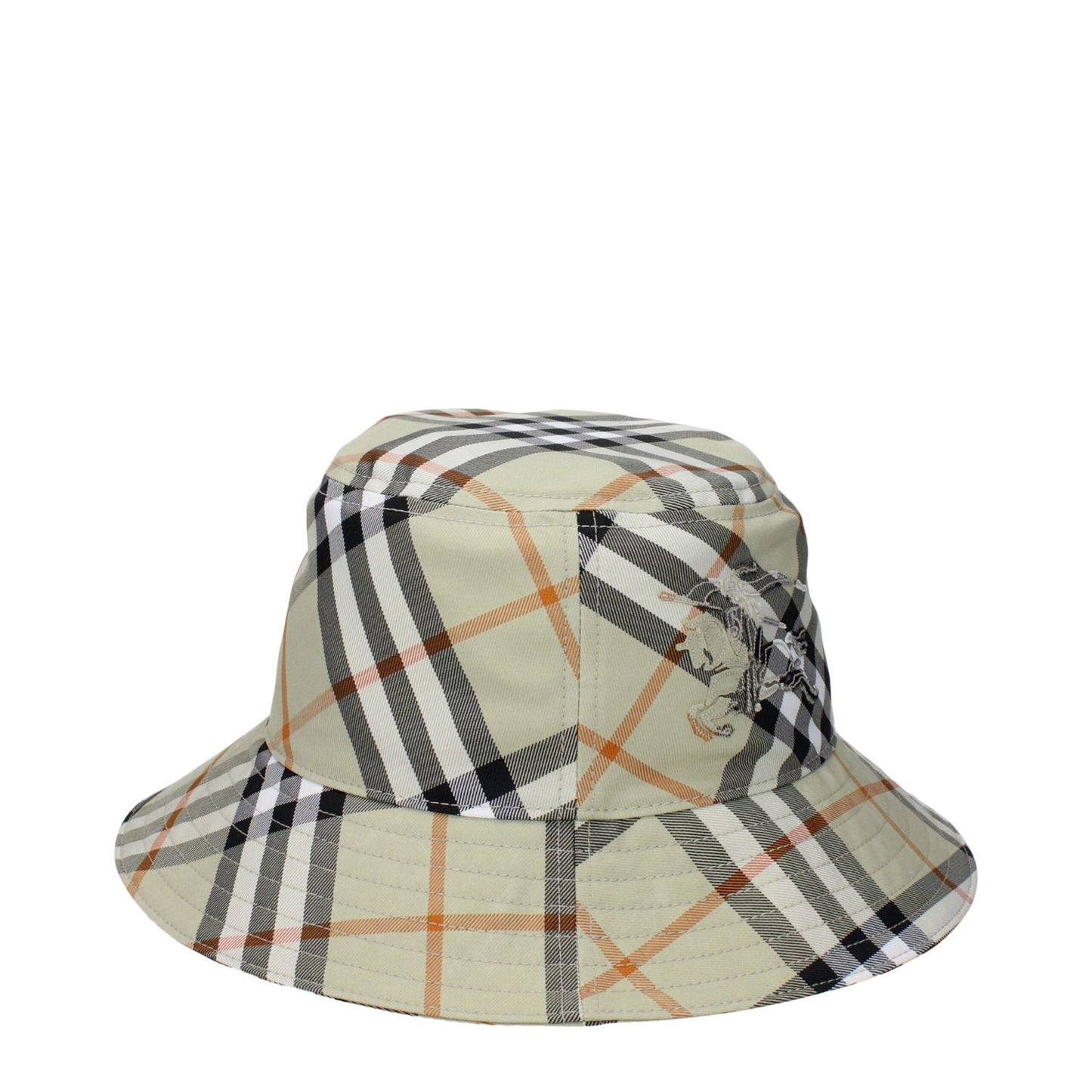 Burberry Green Fabric Bucket Hat with back logo and check print, MPN 8094798, made of 100% polyester, featuring sage secondary color.