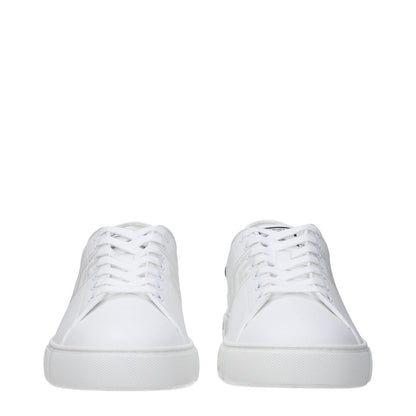 Front view of Versace White Leather Low Top Sneakers with lace-up closure and logo details.