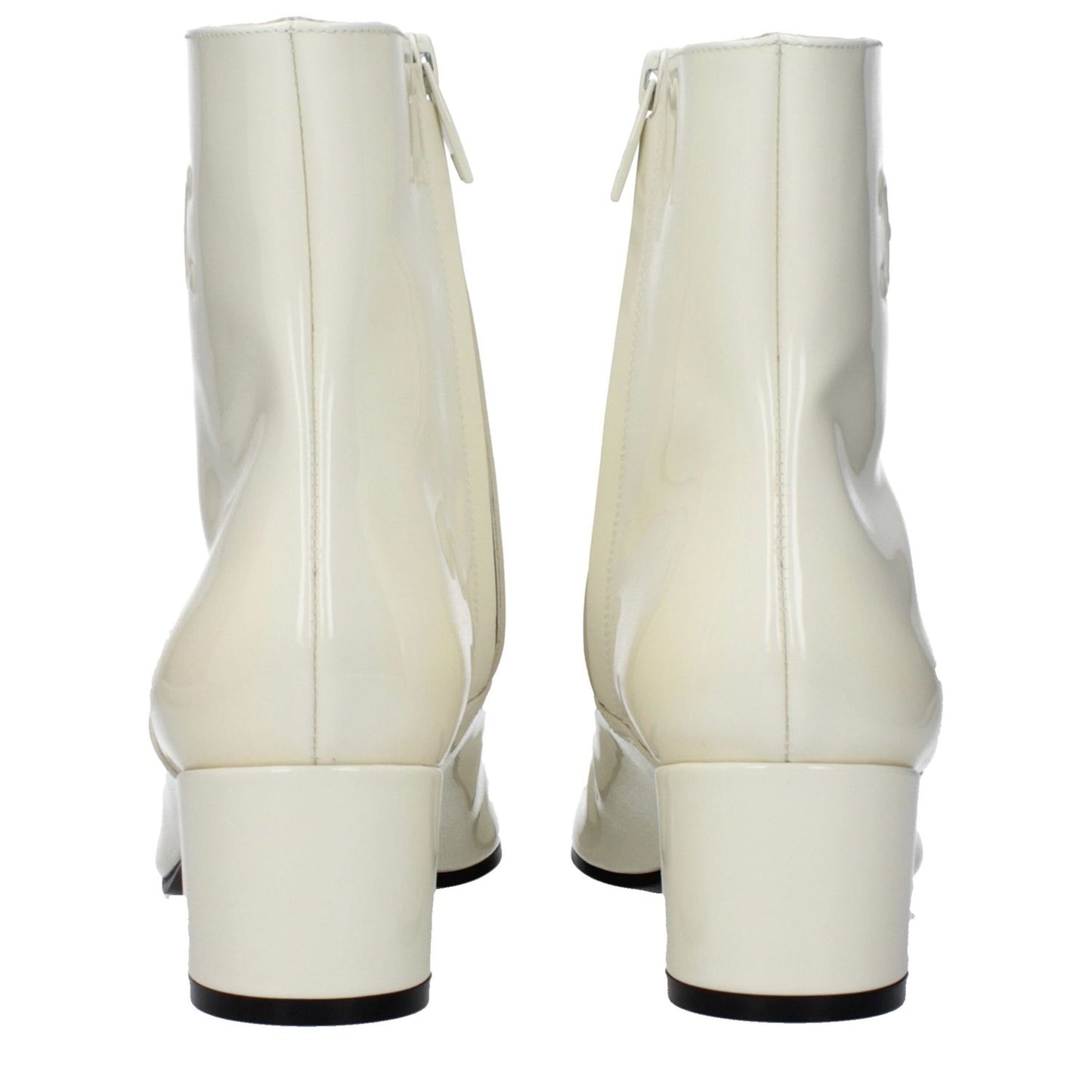 Celine Beige Leather Ankle Boots with zip closure and mid heels, showing back view of round toe design and side logo, MPN 360484582C00WC.